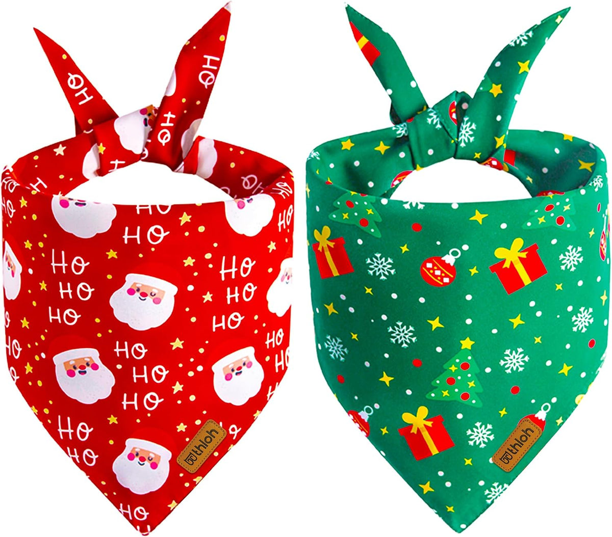 Christmas Dog Bandanas - 2 Pack Reversible Santa Claus and Christmas Tree Dog Scarf for Boy & Girl, Premium Durable Fabric, Festival Dog Bib, Holiday Bandana for Medium & Large Dogs (Large)
