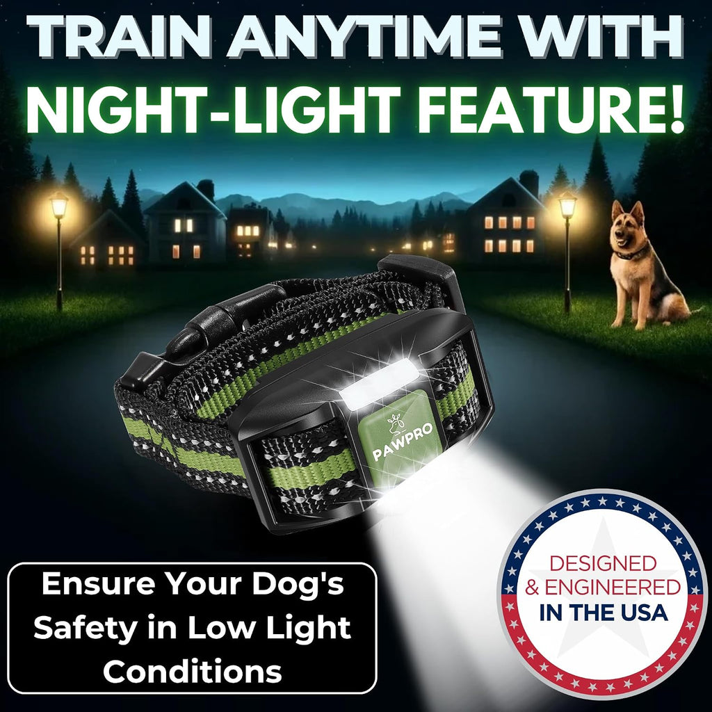 PAWPRO Dog Shock Collar with Remote, US Edition Training Collar, 4-Mile Range, Night Light, Beep, Vibration & 1-99 Shock, Waterproof & Rechargeable, Fits All Dogs, 30-Day Training Guide (Green)