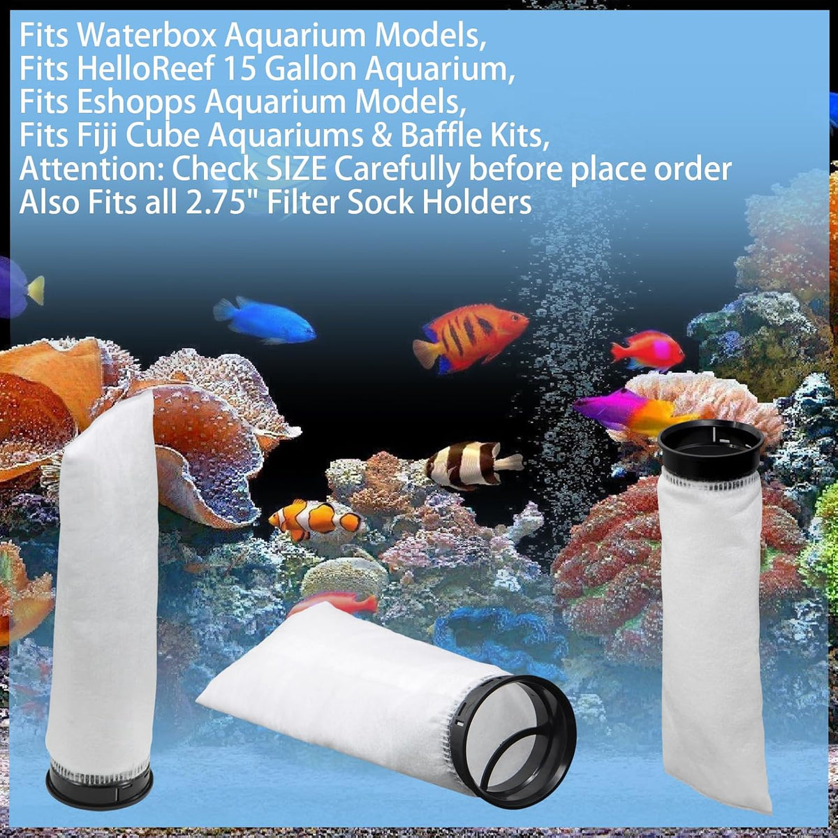2 Pack 2.75 Inch 225 Micron Filter Sock Fits Waterbox Aquarium Models, Fits Eshopps Aquarium Models, Fits Fiji Cube Aquariums, Also Fits all 2.75" Filter Sock Holders, Check SIZE First