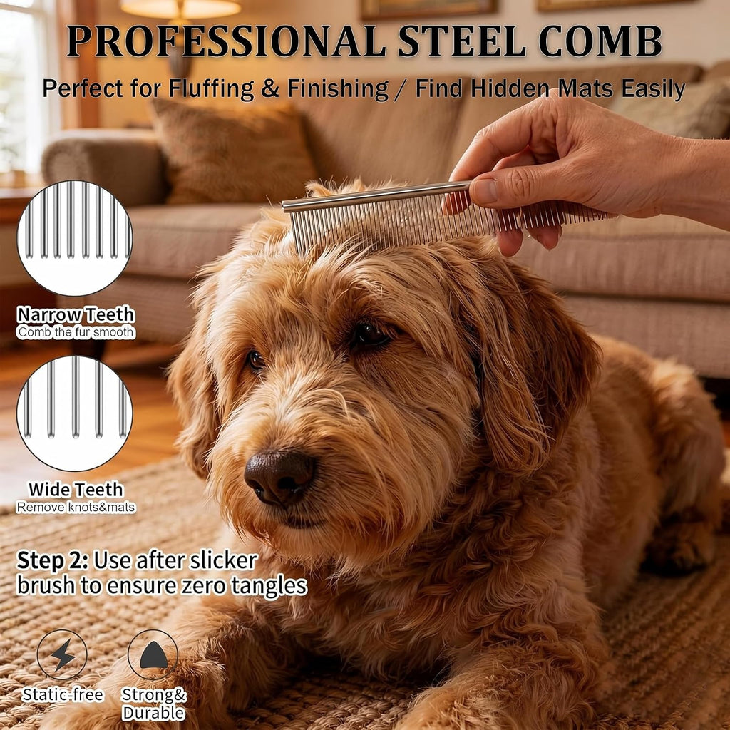Slicker Brush for Dogs - 3-Piece Grooming Brush Set, Purple