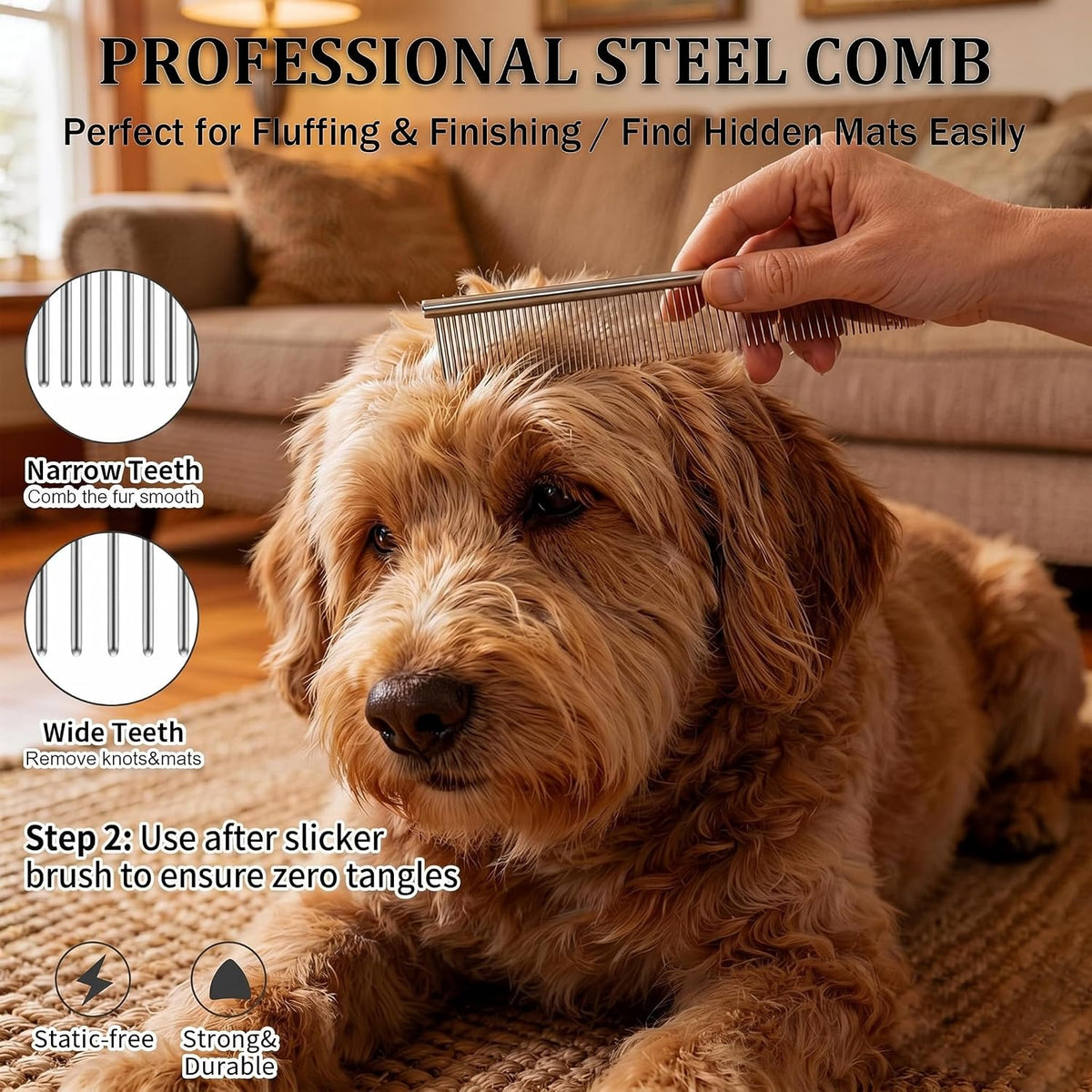 Slicker Brush for Dogs - 3-Piece Grooming Brush Set, Purple