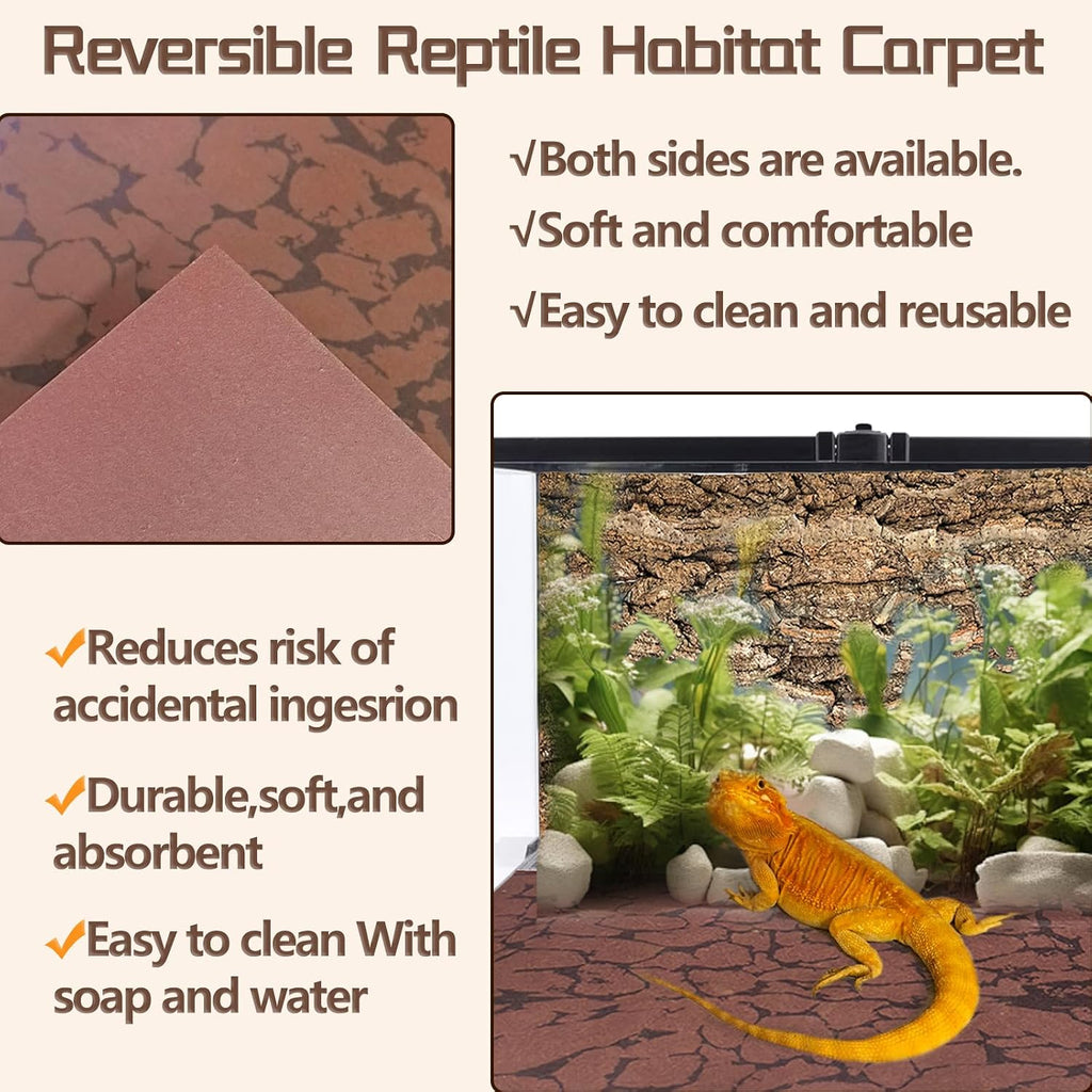 BNOSDM 2 PCS Reptile Carpet Mat Terrarium Liner Bedding Reptile Cage Mat Supplies for Tortoise Lizard Leopard Gecko Snake Chameleon 39.4" x 19.7"