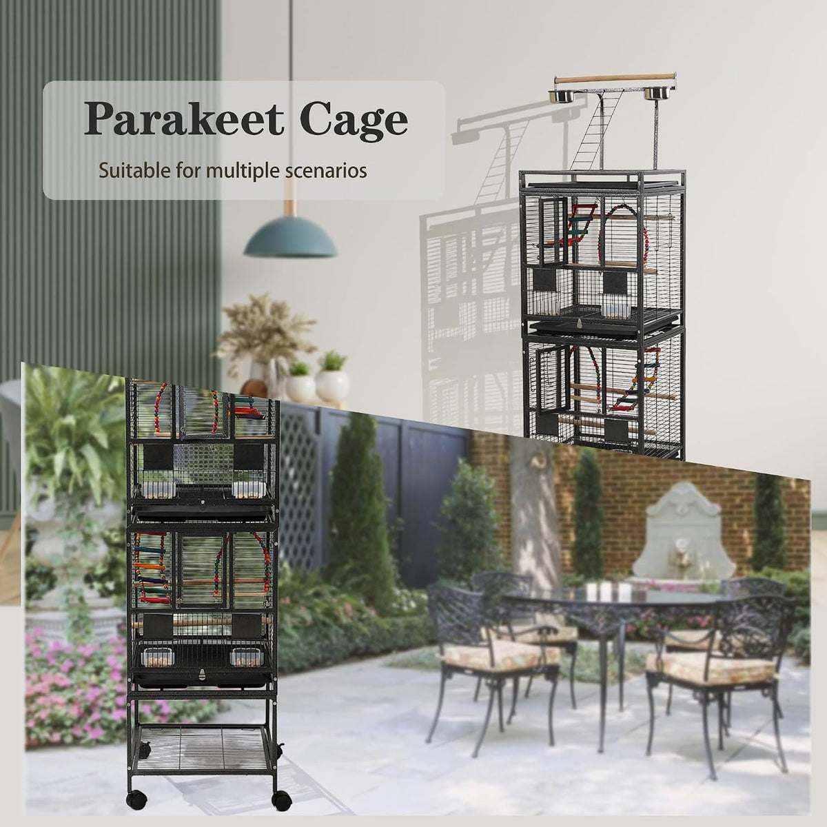 68" Double Bird Cage,Stackable Divided Parakeet Cage, Parrot Cages for Medium Birds with Bird cage Toys,Birdcage Seed Catcher,for Cockatiels Canaries Lovebirds Finches Budgies Small Parrots