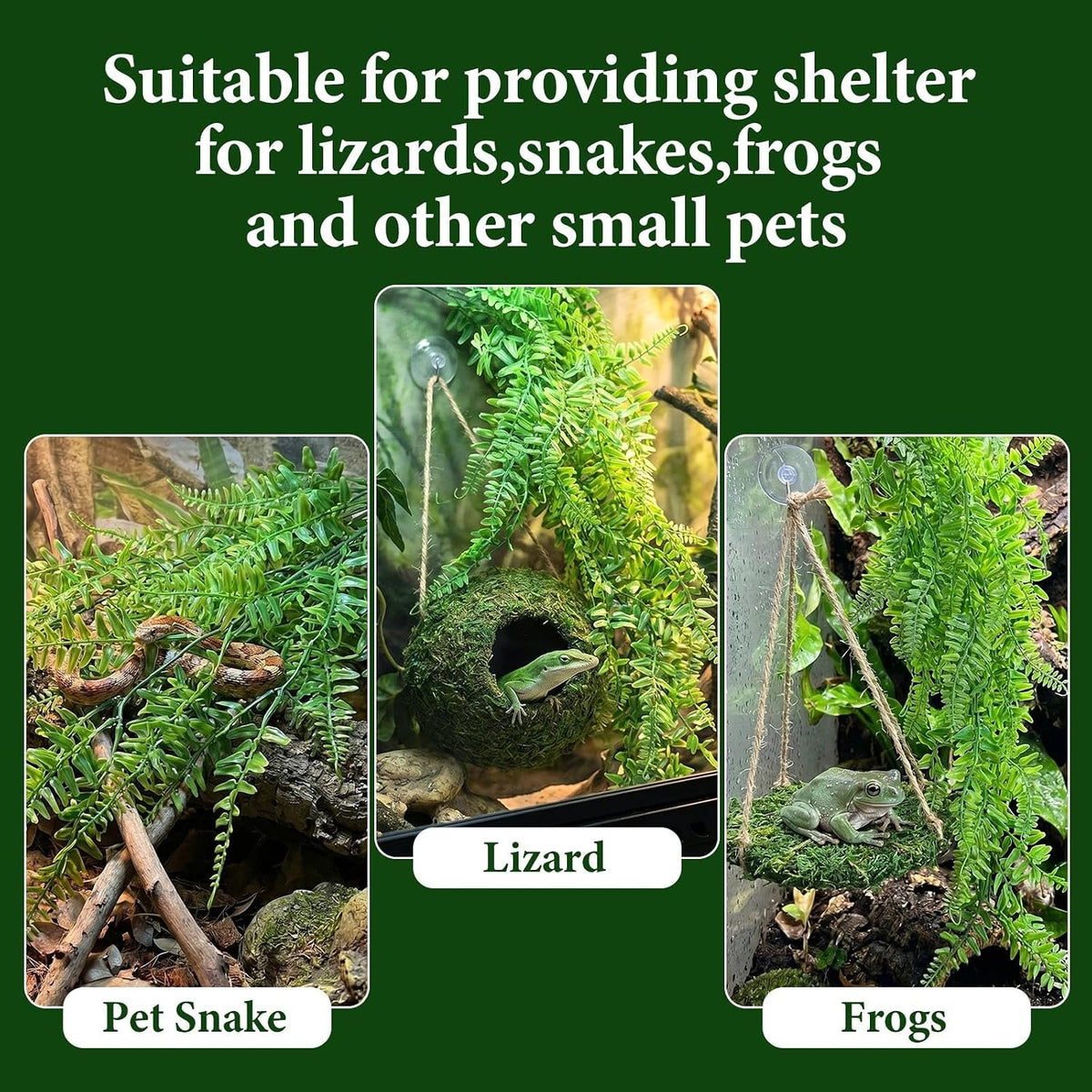 Mossy Reptile Cave Hide, Platform Mossy Hide Shelter for Lizard Gecko Snake