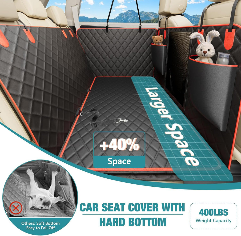 Bark Lover Dog Car Seat Cover for Back Seat – Heavy Duty Back Seat Extender for Dogs with Hard Bottom, 7-Layer Protection, Non-Slip & Scratchproof, Easy to Install (Red)