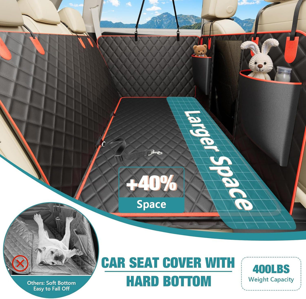Bark Lover Dog Car Seat Cover for Back Seat – Heavy Duty Back Seat Extender for Dogs with Hard Bottom, 7-Layer Protection, Non-Slip & Scratchproof, Easy to Install (Red)