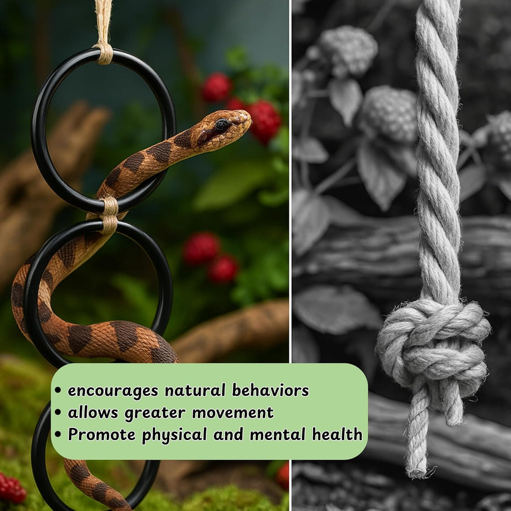 Snake Enrichment Toys Ball with Hammock, Snake Climbing Accessories and Hammock for Ball Python, Small Jungle Gym Ladder Toy, Reptiles Climbing Toy Hammocks, Snakes Tank Accessories (Black Ring, L)