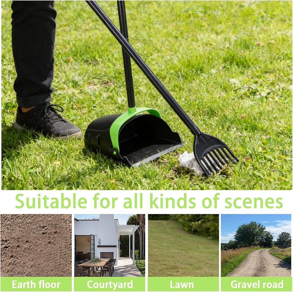 Geyecete Dog Pooper Scooper Long Handle Pooper Scooper Set Pooper for Dogs -Outdoor Cleanup Tool Foldable -Portable Pet Waste Pick Up Set