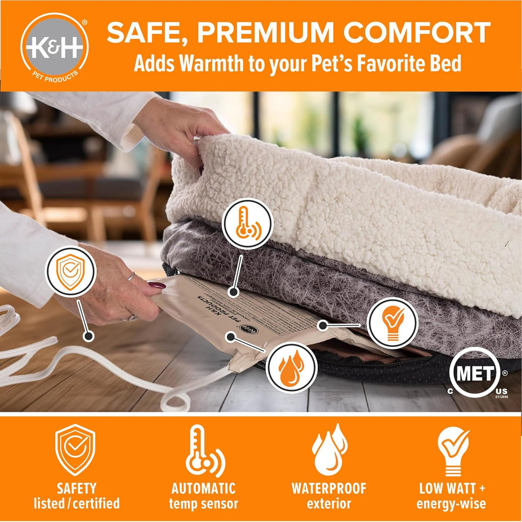 K&H Pet Bed Warmer, Safety Listed, Dog Heating Pad, Large 23.75x11in Tan