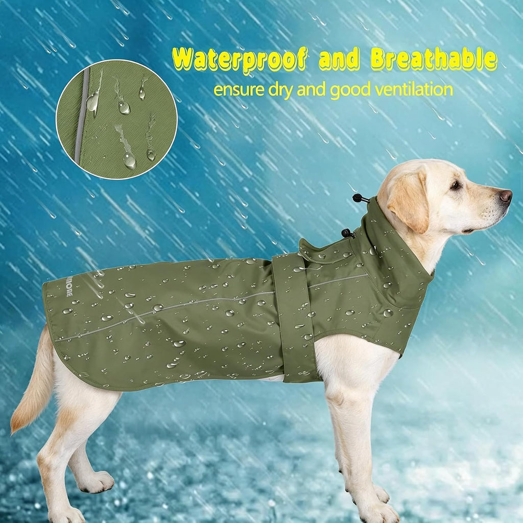 Adjustable Waterproof Dog Raincoat for Dogs,Lightweight Pet Rain Jacket Puppy Clothes with Reflective Strip for Small Medium Large Dogs (Army Green, Small)