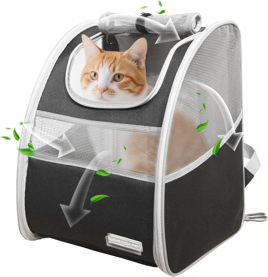 Cat Carrier Backpack with Reflector with Safety Leash Up to 15Lbs,Pet Carrier for Small Dogs and Medium Cats Kitten Puppy Bunny,Foldable Small Medium Dog Travel Carrier Backpack,Black