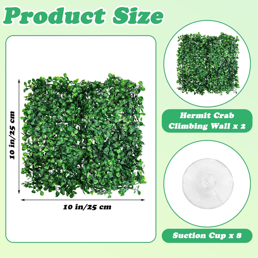 PINVNBY 2 PCS Hermit Crab Climbing Toys Hermit Crab Climbing Wall with Suction Cups Plastic Faux Grass Mat Hermit Crab Accessories for Hermit Crab Tank Decor (10 x 10 Inch)