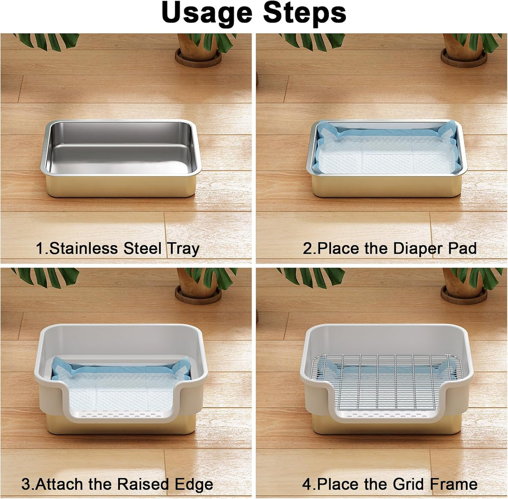 Stainless Steel Sifting Litter Box for Rabbit, Bunny, 16.9×13.4x6.7 inch