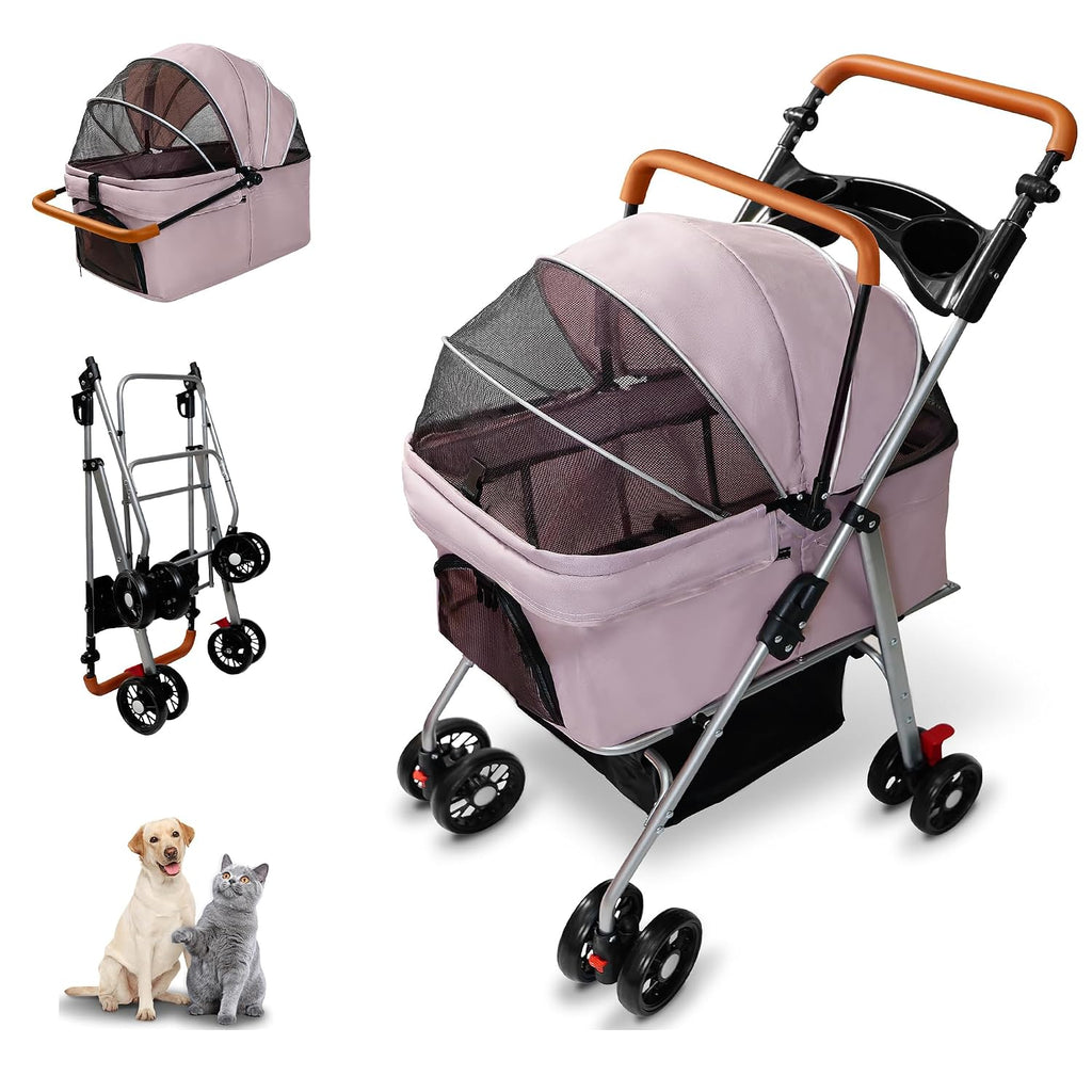 Pet Stroller with Storage Basket and Cup Holder, Folding Dog Jogger, Foldable Cat Stroller, 3 in 1 Puppy Kitten Cart, Pet Jogger for Medium Dog Cat (Magic Black)
