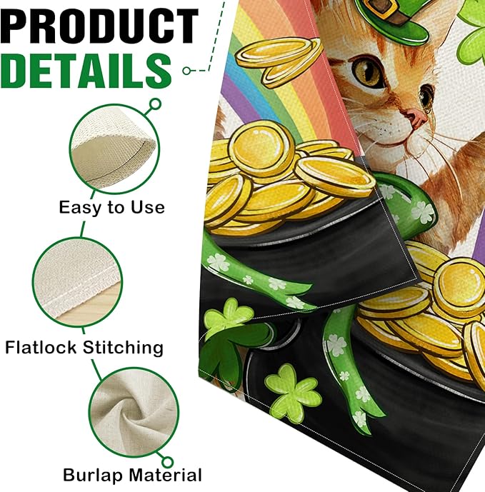 Dyrenson Happy St Patricks Day Orange Cat Decorative Garden Flag, Pet Rainbow - Image 4