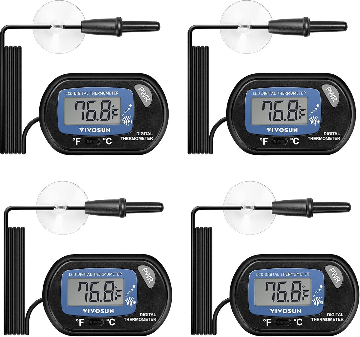 VIVOSUN 4-Pack LCD Digital Aquarium Thermometer