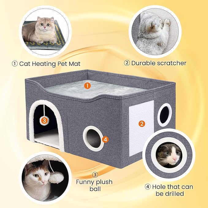 Indoor Heated Cat House, Adjustable Temperature Cat Heating Bed - Image 3