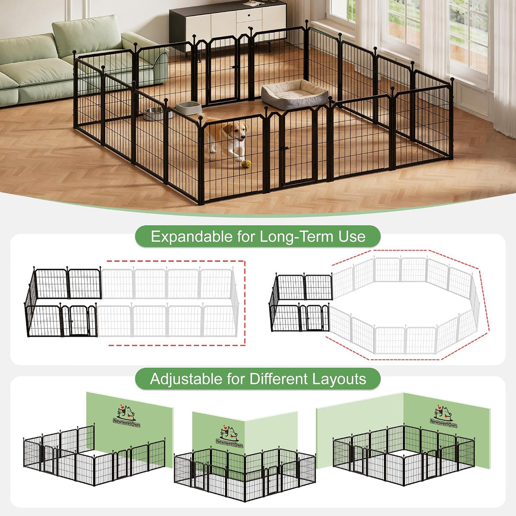 Outdoor Dog Playpen, 24 Inch 16 Panels Pet Fence, Black