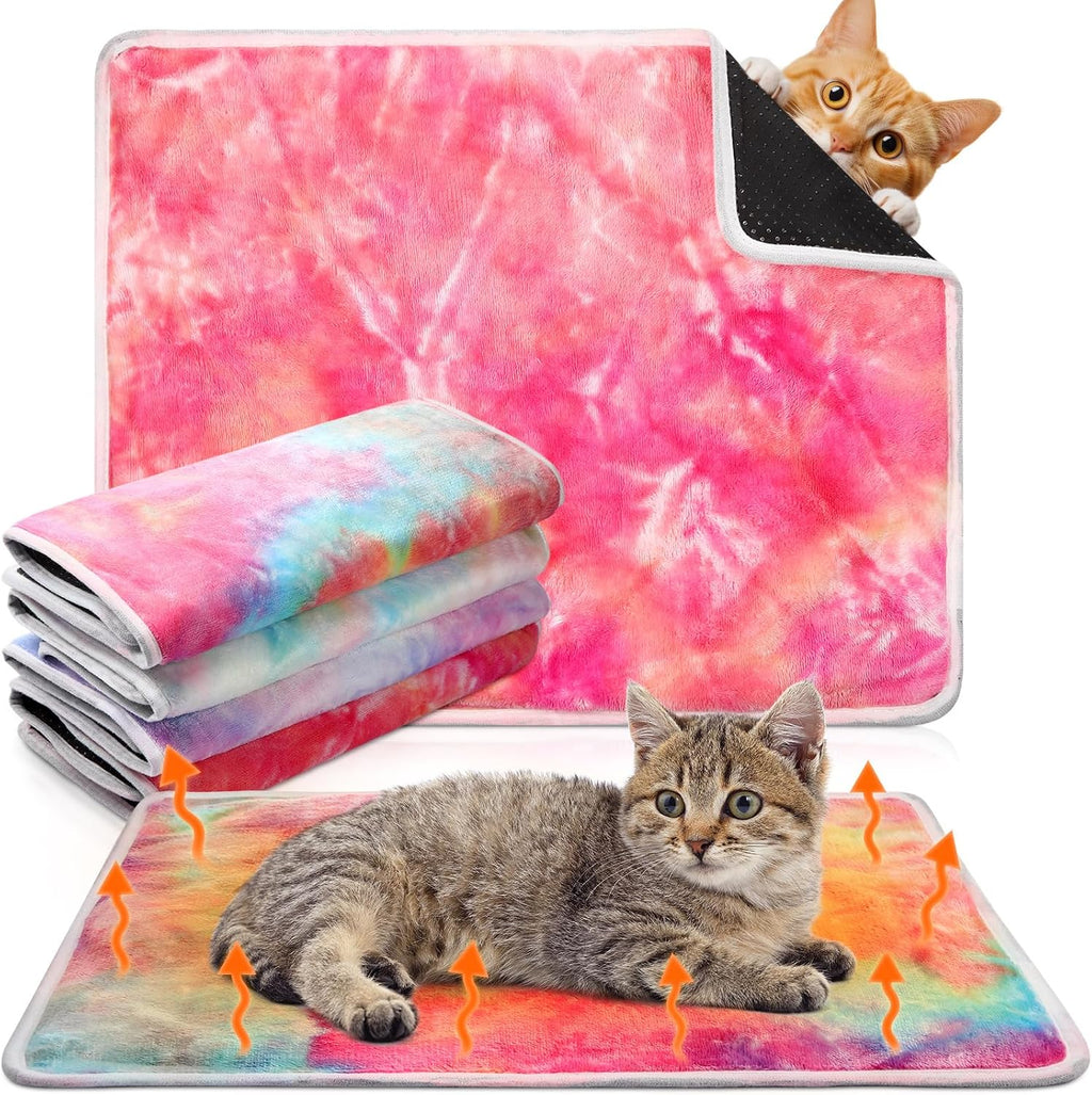 4 Pack Self Heating Cat Pad Self Warming Dog Mat, Tie Dye, 16 x 20 Inch