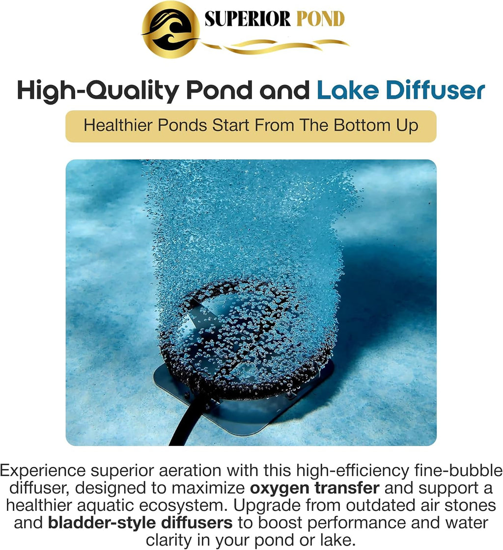 Superior Pond Fine Bubble Lake Diffuser – Outdoor Aeration, Made in USA