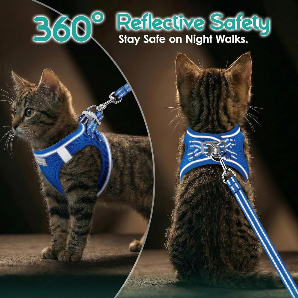 Cat Harness and Leash Set, Step-in Soft Vest, Royal Blue, M