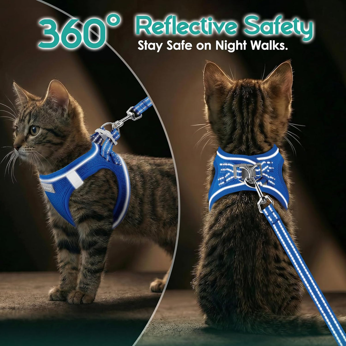 Cat Harness and Leash Set, Step-in Soft Vest, Royal Blue, M