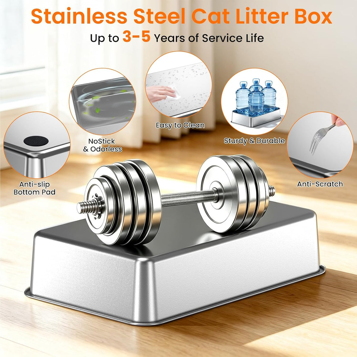 XXL Stainless Steel Litter Box with Lid, Enclosed Metal Cat Litter Box, High Sides Anti‑Splash Cat Toilet, Easy Clean Rustproof Stainless Steel Litter Pan for Large Cats Multiple Cats
