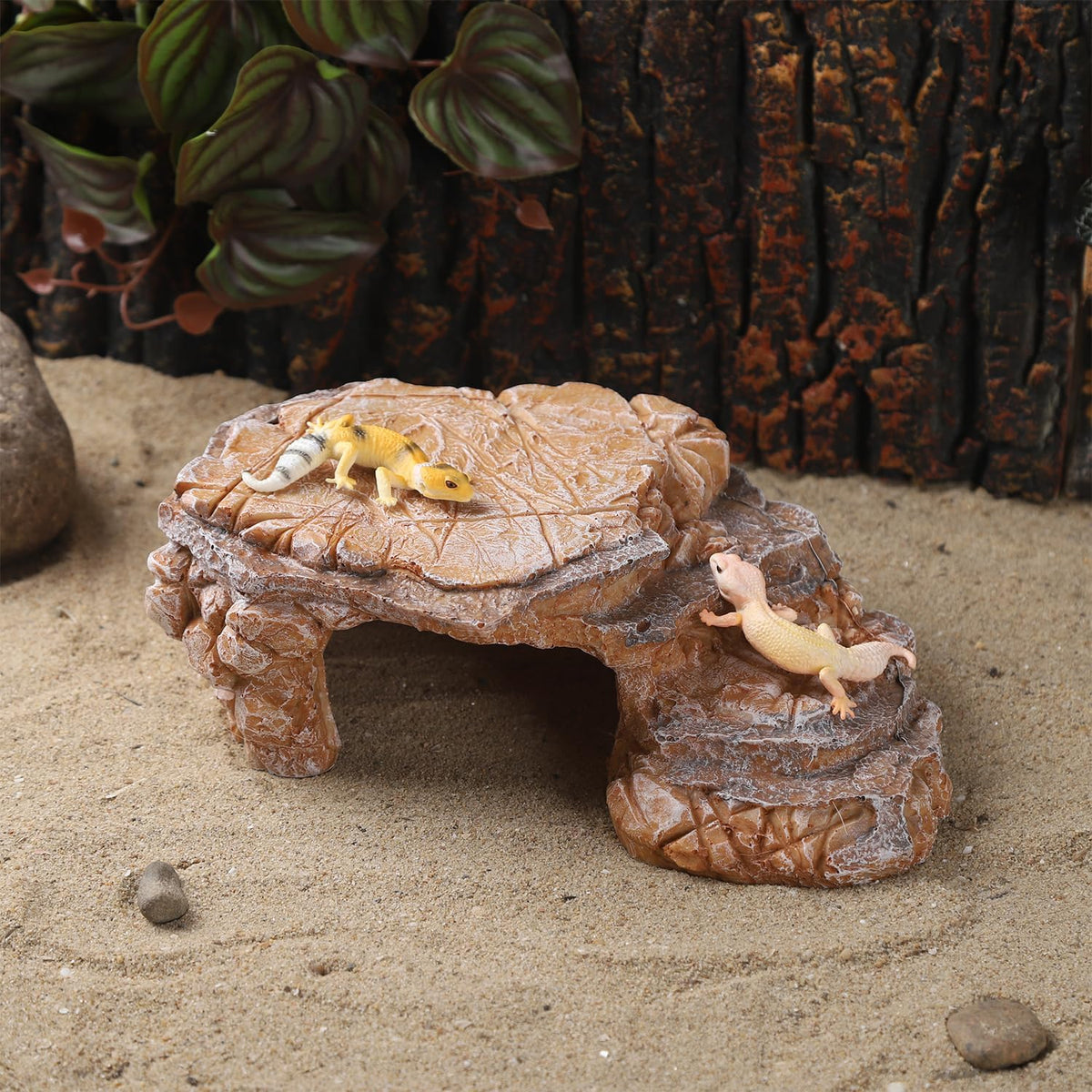 IBWell Turtle Basking Climbing Platform Aquarium Fish Tank Ornament Reptile Climbing Ramp Decorations for Salamanders Amphibians Newts, Terrace Tortoise Resting - SandyBrown
