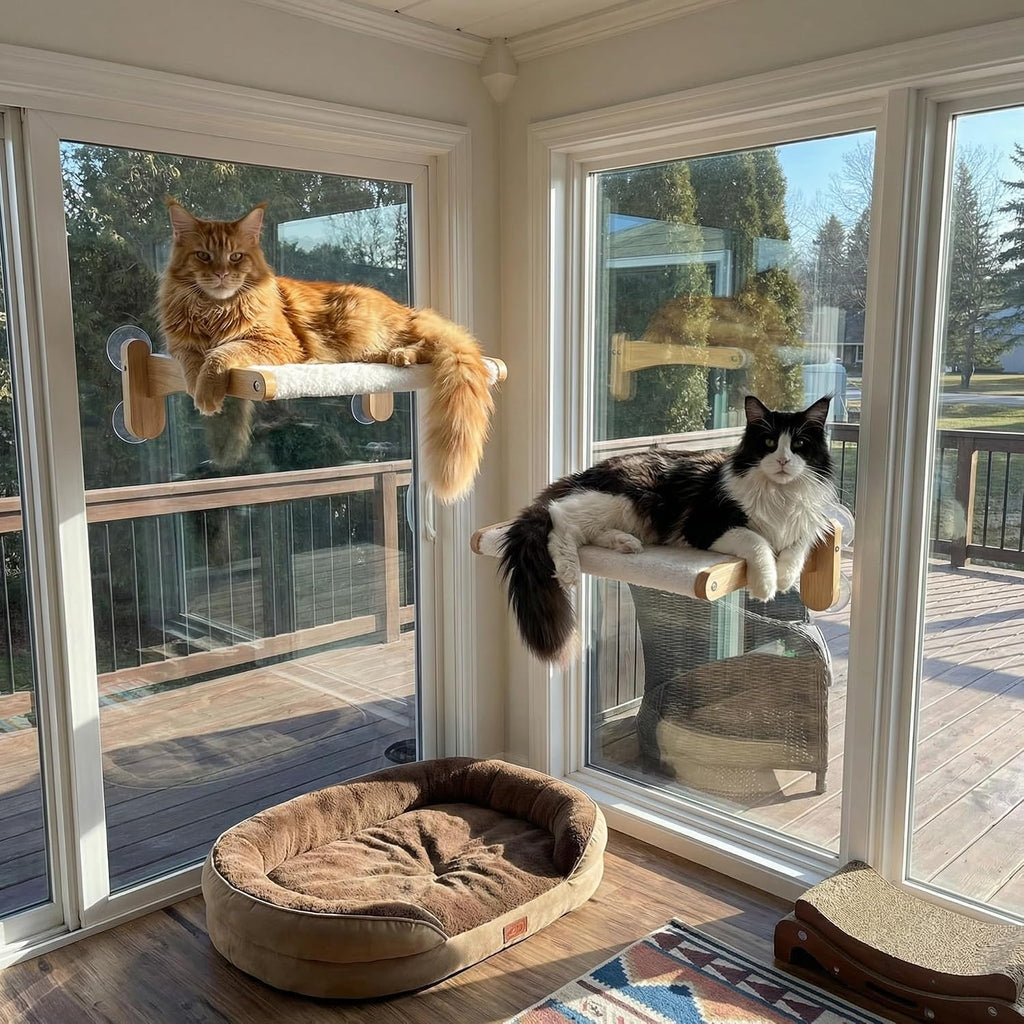 Cat Window Perch with Bird Feeder,Suction Cup Window Cat Bed for Large Cats