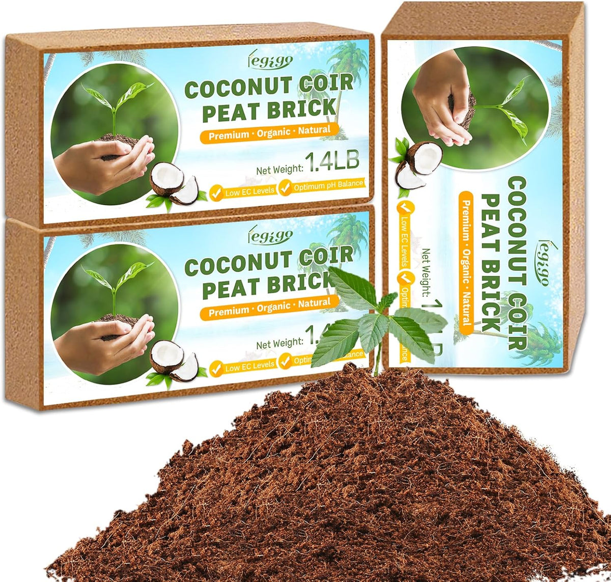 Legigo 10Pack Organic Coco Coir Brick for Plants, Natural Coconut Coir Soil