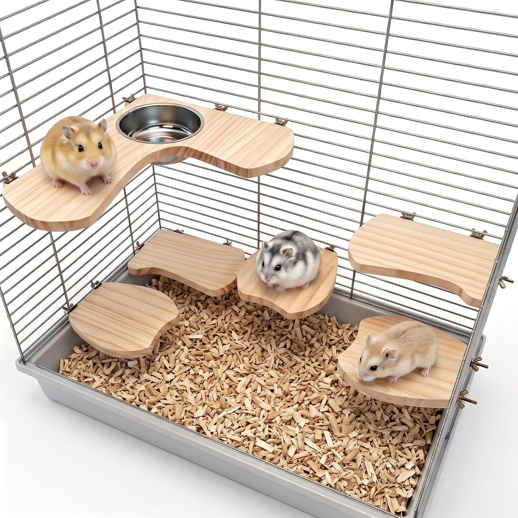 Hacaroa 7 Pcs Chinchilla Cage Accessories, Hamster Ledges with Food Bowl