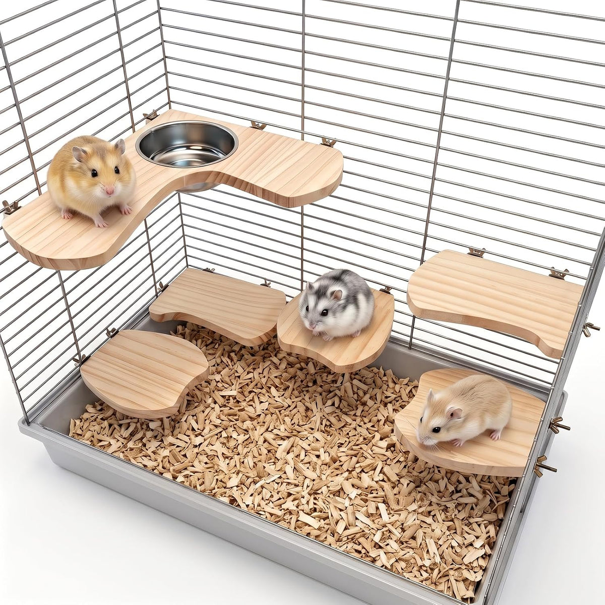 Hacaroa 7 Pcs Chinchilla Cage Accessories, Hamster Ledges with Food Bowl