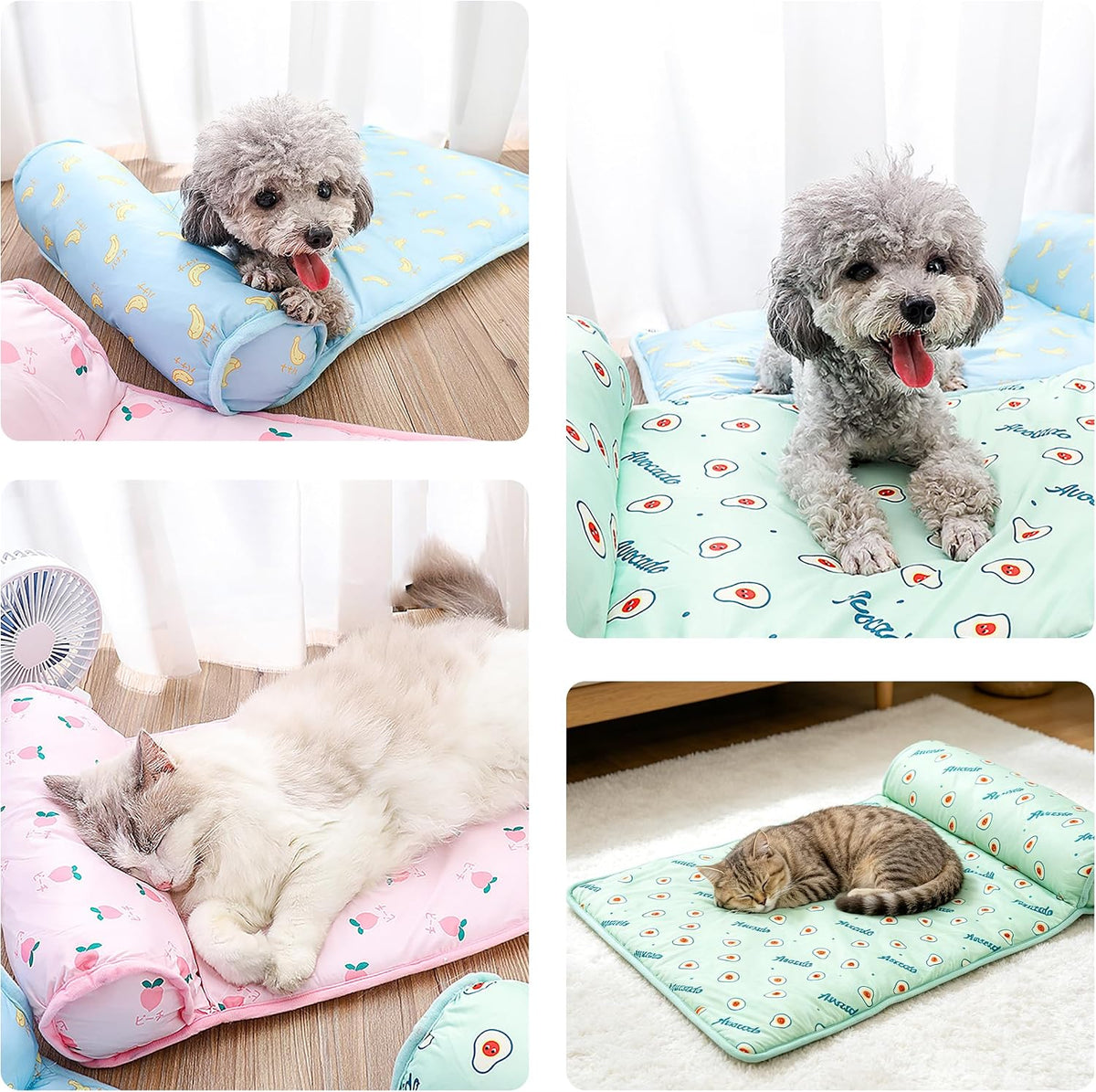 PUMYPOREITY Cooling Dog Bed, Pet Cooling Mat with Pillow, Ice Silk Cooling Dog Blanket, Self Cooling Pad for Cat,Dog, Washable Summer Pet Mat for Kennel, Crates, Sofa, Floor, Green, L