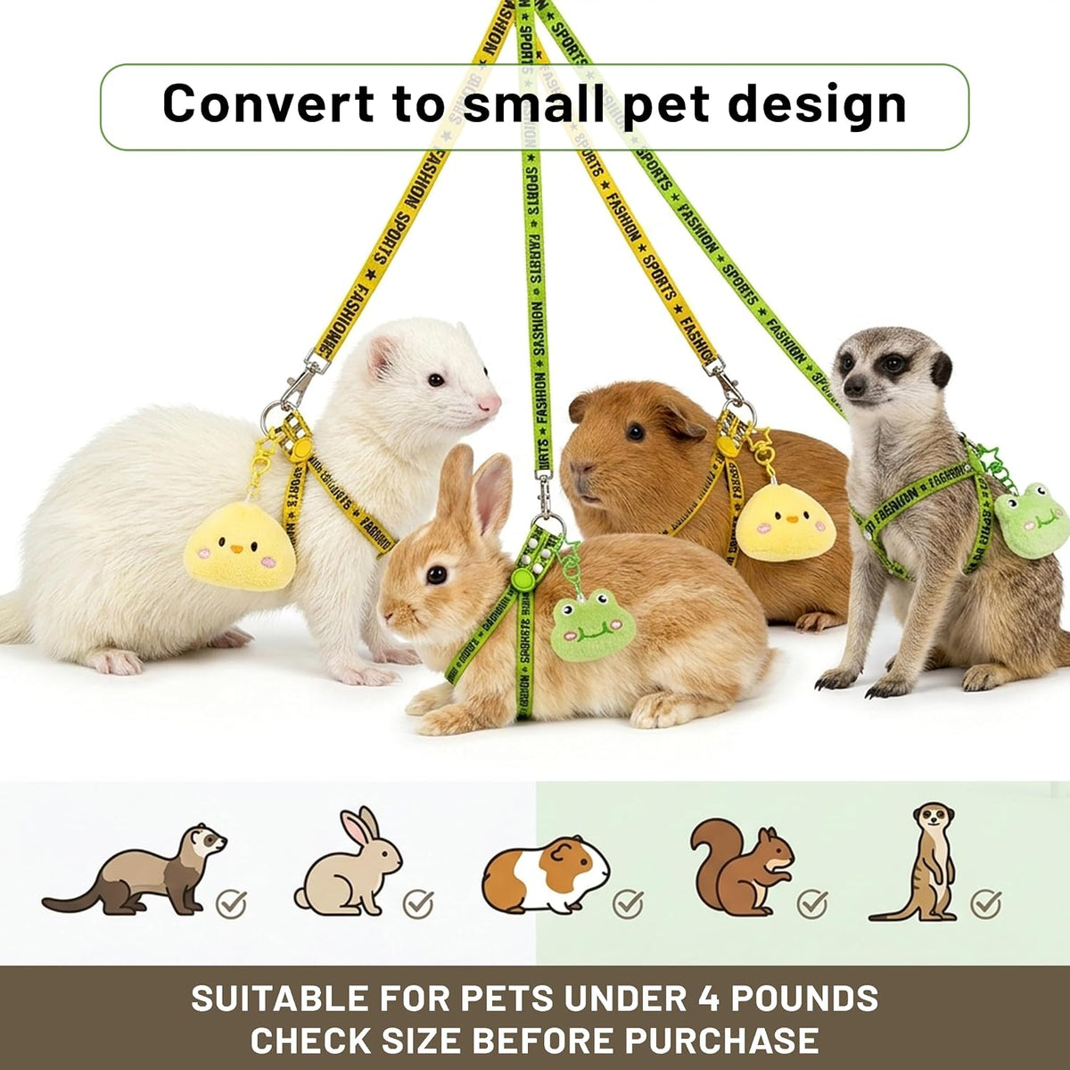 2PCS Ferret Harness and Leash, Adjustable Guinea Pig Harness, Bunny Leash