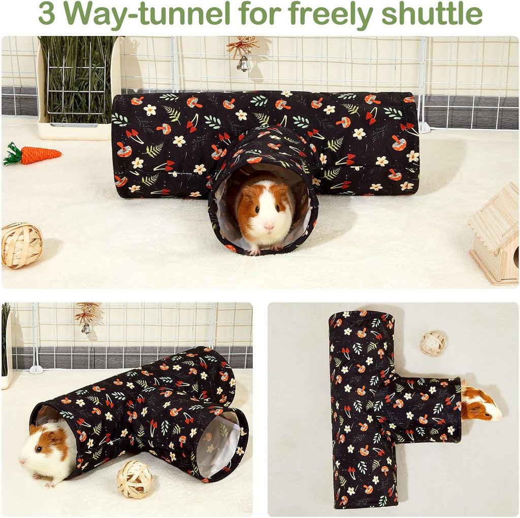 Bienbee Guinea Pig Tunnel, 3-Way Washable Collapsible Toy for Small Animals