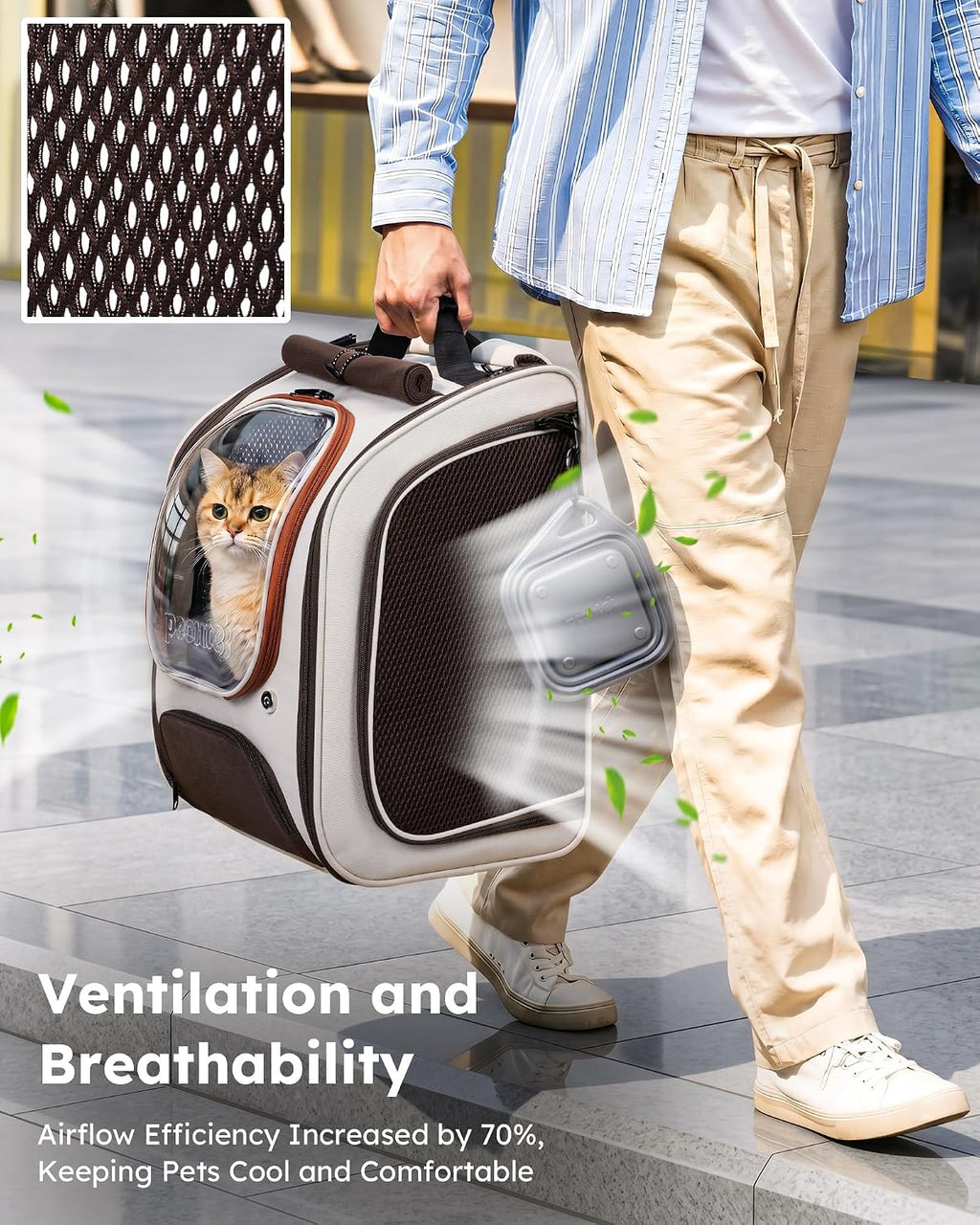 Pecute Dog Backpack Carrier,Large Space Dog Bubble Backpack,Ergonomic,Khaki