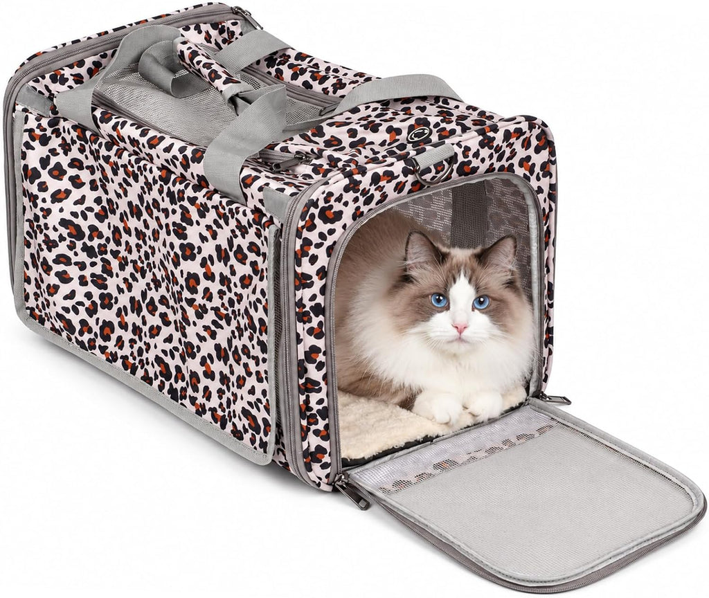 Cat Carrier for Large Cats Up to 20 lbs, Soft-Sided Pet Carrier with Top Load & Roll-Up Flap, 4-Sided Breathable Mesh, Collapsible Washable Travel Carrier for Cats & Small Dogs, Vet Visits, Car Travel