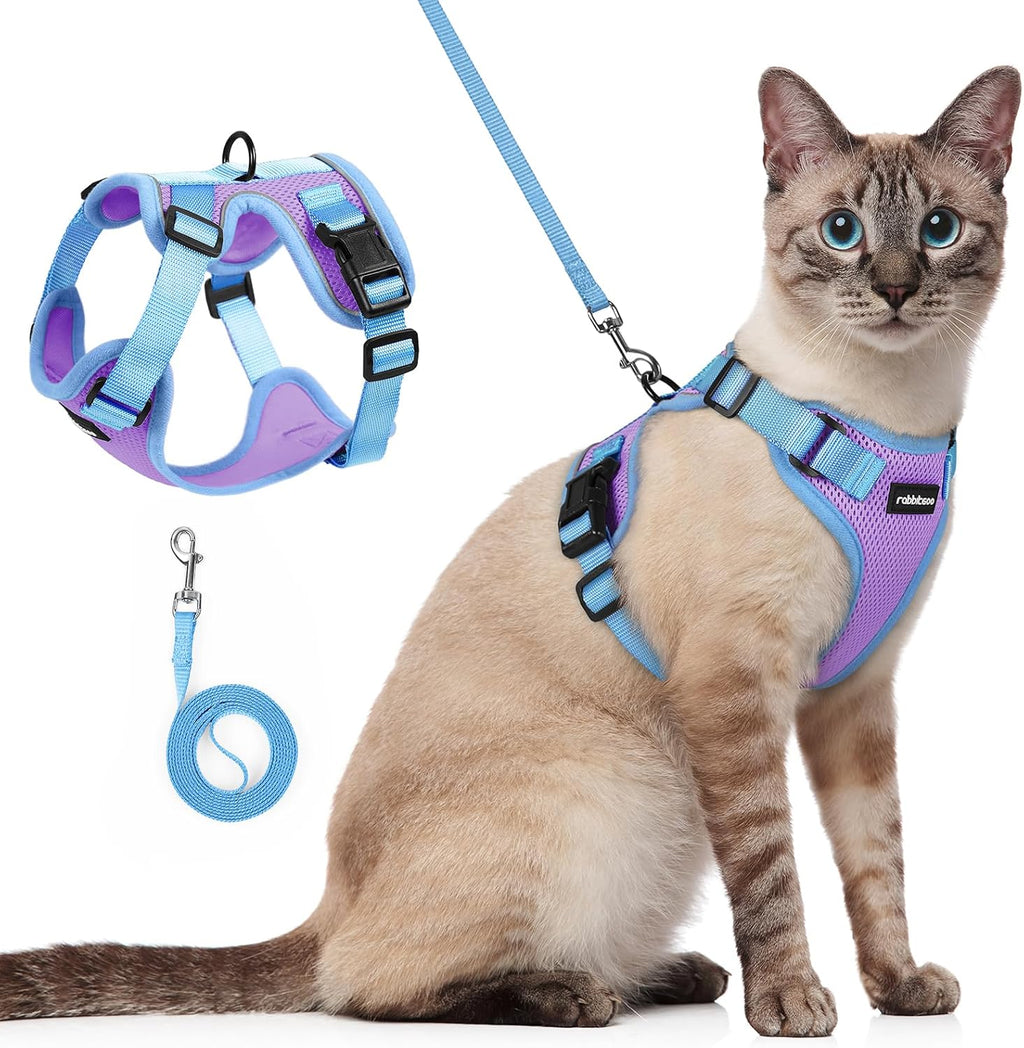rabbitgoo Cat Harness and Leash Set, Escape Proof, Purple & Blue