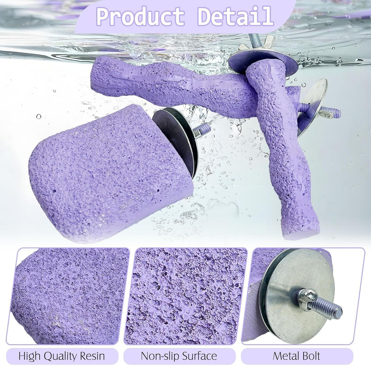 PINVNBY 5 Pack Bird Perch Resin Bird Beak Grinding Stone Parrot Cage Stand Platform Foot Claws Trimmer Chew Toy Cage Accessories for Budgie Cockatiel Conure Lovebird Finch (Purple)