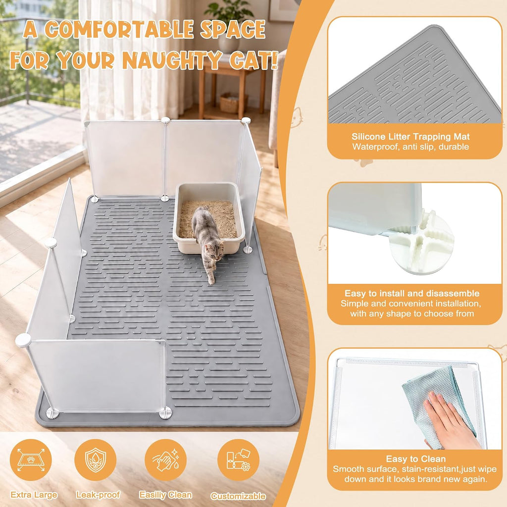 Silicone Cat Litter Mat with Splash Guard Large Cat Litter Box Enclosure