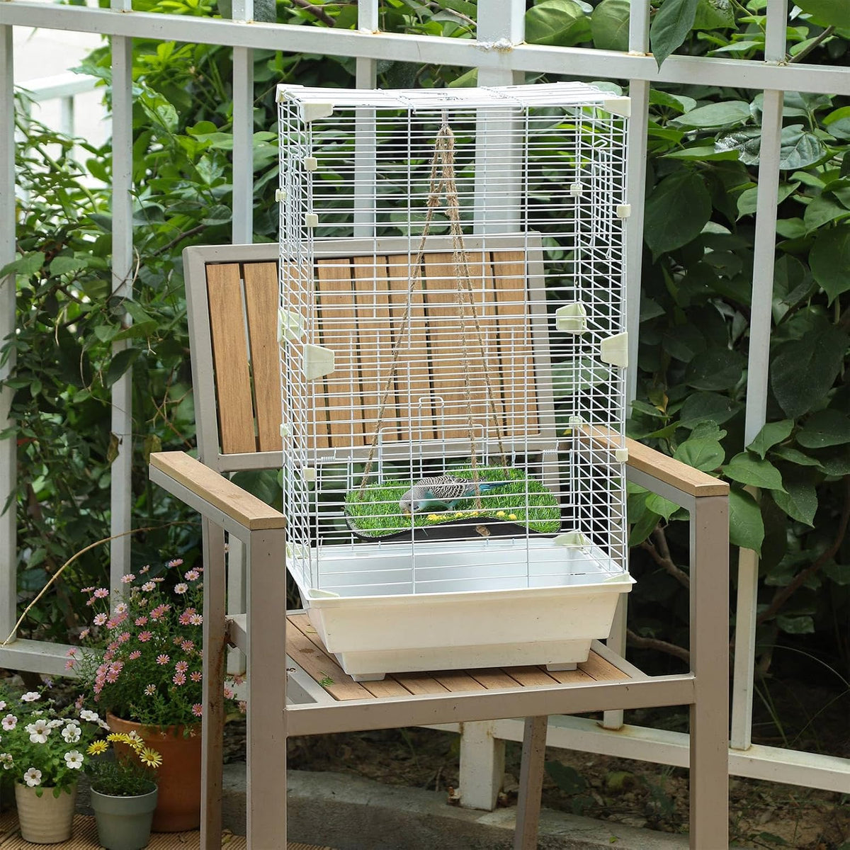 2pcs 10'' Bird Foraging Mat Toy Artificial Grass Hammock Hanging Lawn Swing with Hooks Enrichment Cage Accessories for Parakeets Parrots Cockatiels