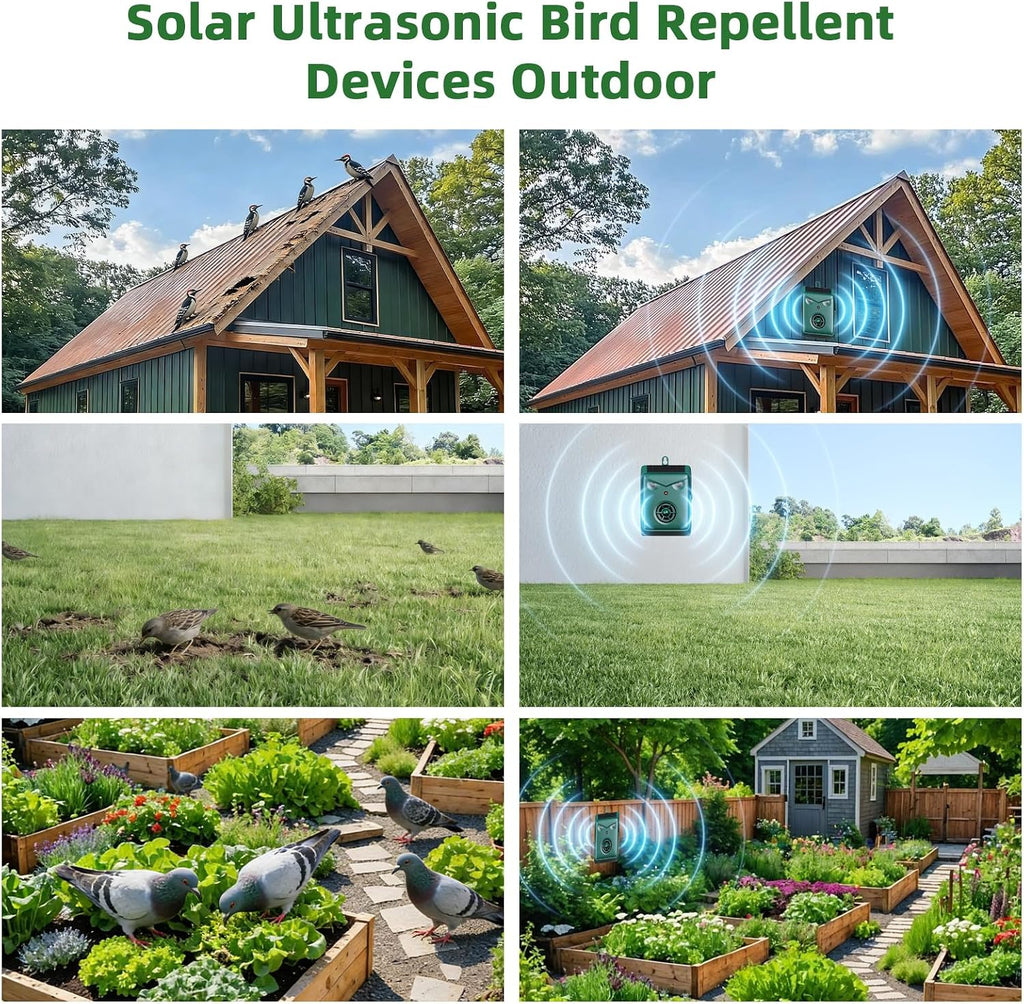 2026 Solar Ultrasonic Bird Repellent Devices Bird Deterrents for Outside Pigeon Repeller Outdoor Animal Repellent Outdoor to Keep Woodpecker Pigeon Out of Balconies Patio Garden(2Pack)