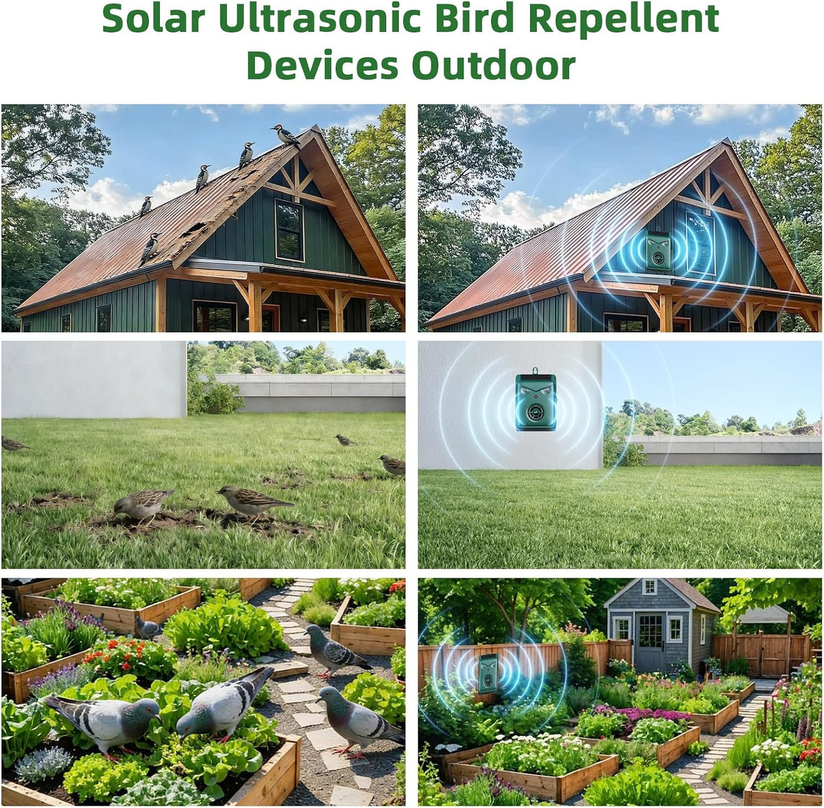 2026 Solar Ultrasonic Bird Repellent Devices Bird Deterrents for Outside Pigeon Repeller Outdoor Animal Repellent Outdoor to Keep Woodpecker Pigeon Out of Balconies Patio Garden(2Pack)