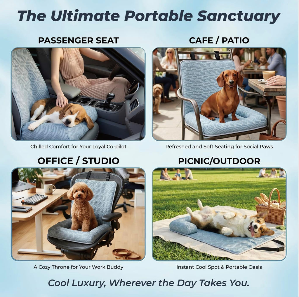 Premium Dog Cooling Car Seat Mat for Small Dogs & Puppies, Front Seat Travel