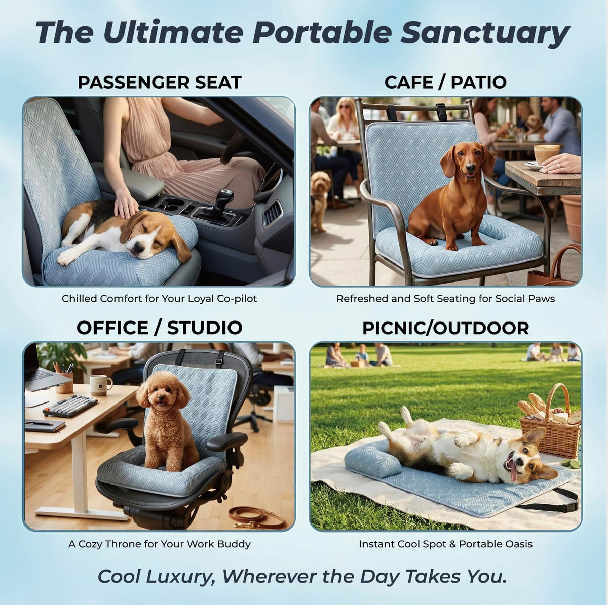 Premium Dog Cooling Car Seat Mat for Small Dogs & Puppies, Front Seat Travel