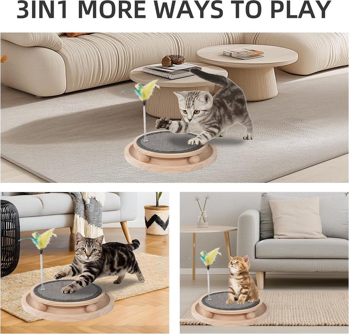 Natural Sisal Round Cat Scratcher with Ball Track Toy