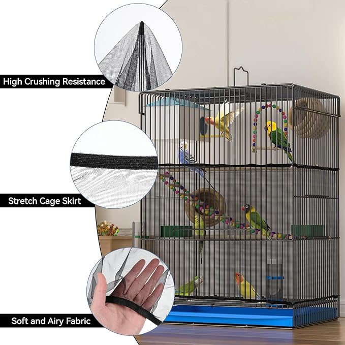 Large Bird Cage Seed Catcher, Stretchy Bird Cage Cover, Soft Nylon Mesh Skirt - Image 3