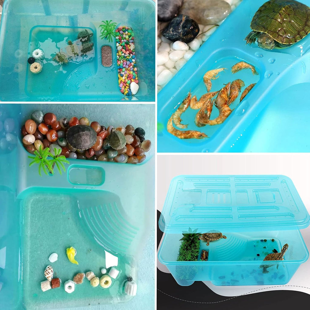 kathson Turtle Tank Aquarium, Turtle Habitat Reptile Plastic Terrarium Safe Durable, Tortoise Tank with Lid Prevent from Climbing Escaping (Small)