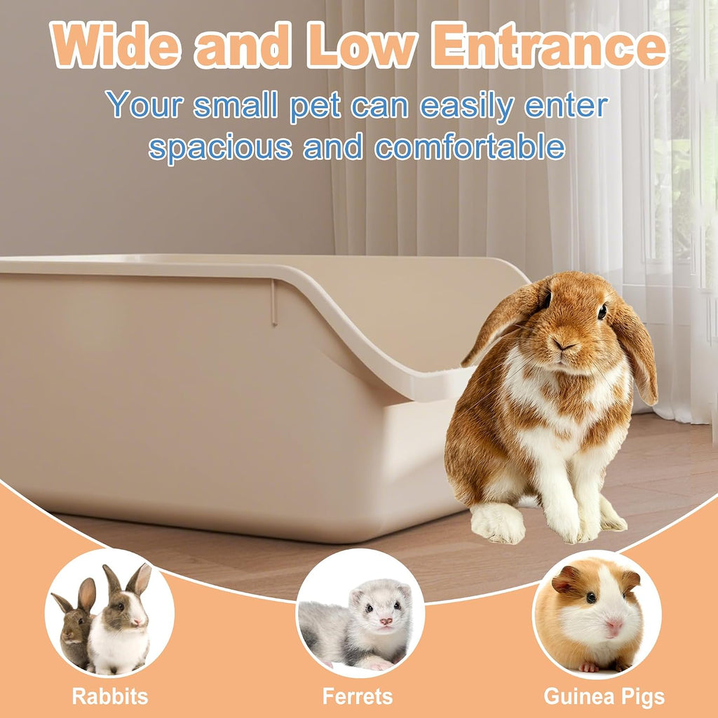 Rabbit Litter Box with Low Entry, High Back Splash Guard for Guinea Pigs, Hamsters, Hedgehogs, Chinchillas & Small Animals, Easy Clean Potty Training Pan for Cage (White)