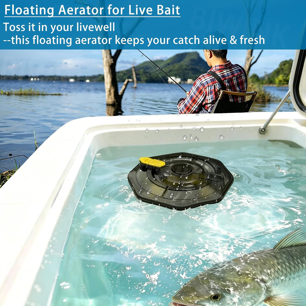Rechargeable Floating Aerator Pump - IPX7 Waterproof Portable Bait Bucket Aerator, Live Bait Aerator for Fishing, 40H+ Battery for Power Outage, Fish Tank Bubbler for Live Minnows